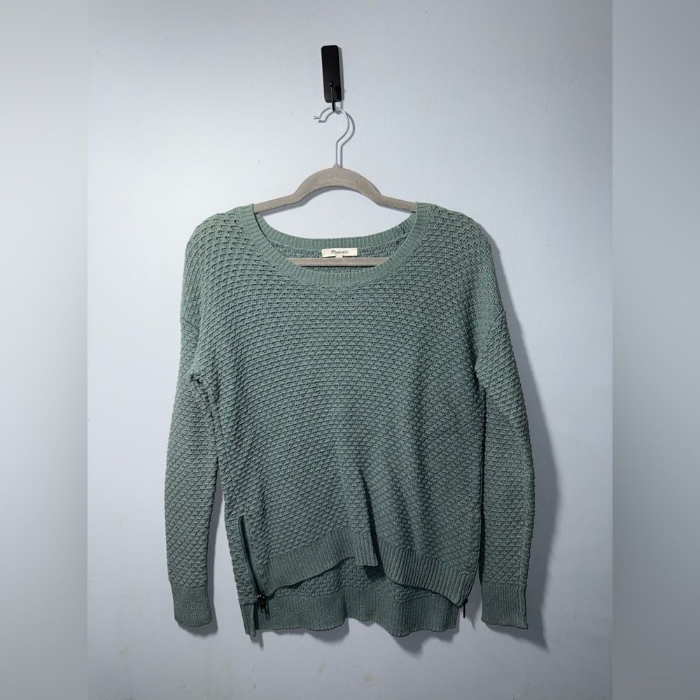 Madewell Women’s Landmark texture sweater with side zippers green size XXS GUC